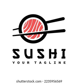 Icono vectorial de la plantilla de logotipo de sushi para el diseño de la ilustración gastronómica japonesa