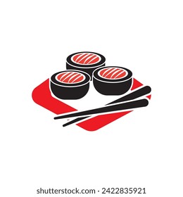 Icono vectorial de la plantilla de logotipo de sushi para el diseño de la ilustración gastronómica japonesa