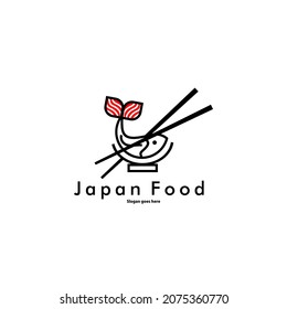 sushi logo template for your shushi shop, a logo with a fish sitting in a back finned bowl depicts two delicious Japanese eating shushi.