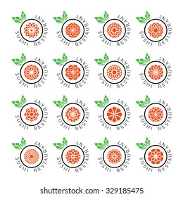 Sushi logo templates set. Vector ornamental emblem for japanese restaurants and cafes