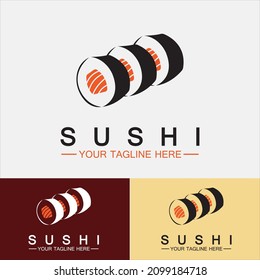 Sushi logo template.Vector Icon Style Illustration Bar or Shop, Sushi,Salmon Roll,Sushi and rolls with chopstick bar or restaurant vector logo template 