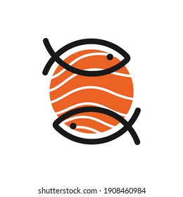 sushi logo with tuna fish concept. sushi restaurant vector illustration