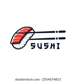 Sushi logo vector illustration template in circle, japanese traditional food, japanese seafood logo asian simbol vintage