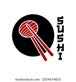 Sushi logo vector illustration template in circle, japanese traditional food, japanese seafood logo asian simbol vintage