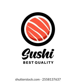 Sushi logo vector illustration template in circle, japanese traditional food, japanese seafood logo asian simbol vintage