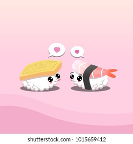 Sushi in love no.1. Egg roll sushi and prawn sushi.