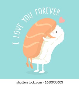 Sushi in love vector illustration,Hand draw,Cartoon illustrations greeting cards template ,Valentines card,Isolated on background .
