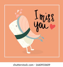 Sushi in love vector illustration,Hand draw,Cartoon illustrations greeting cards template ,Valentines card,Isolated on background .