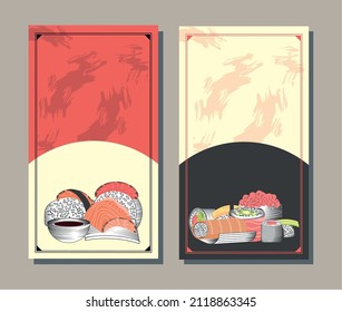 sushi menu banners design flat