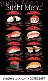 Sushi menu. Card Design template. 