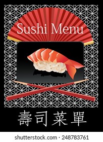 Sushi menu. Card Design template. Translation: Sushi menu.