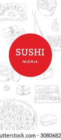 Sushi menu cover in sketch style