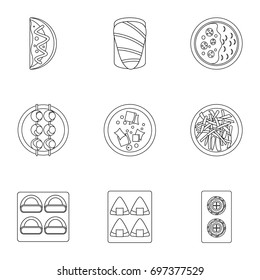 Sushi menu icons set. Outline set of 9 sushi menu vector icons for web isolated on white background