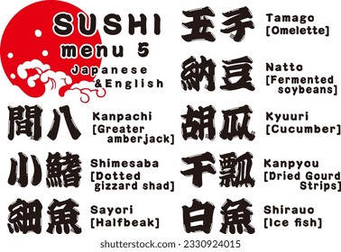 Sushi menu names,japanese and english