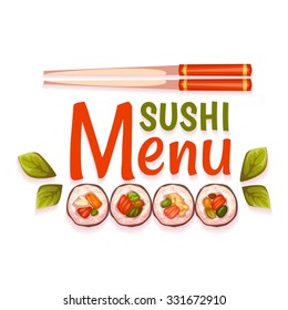 Sushi menu for restaurant in flat style. Vector illustration. 