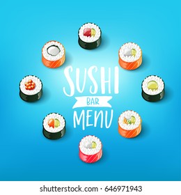sushi menu roll japanese food with fish vector illustration 
