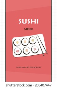 Sushi menu template for sushi bar and restaurant on red vertical background illustration