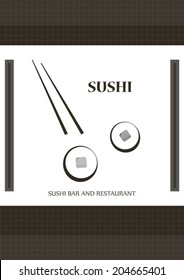 Sushi menu template for sushi bar and restaurant on monochrome grey and black vertical background illustration