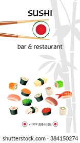 Sushi menu template. Japanese cuisine