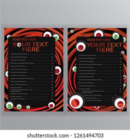Sushi menu vector  pages templates,  with maki rolls and menu on red lines on black,for web and print 