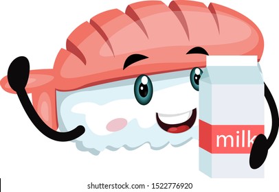 Sushi mit Milch, Illustration, Vektorgrafik auf weißem Hintergrund.