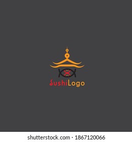 Sushi minimalist logo design with temple