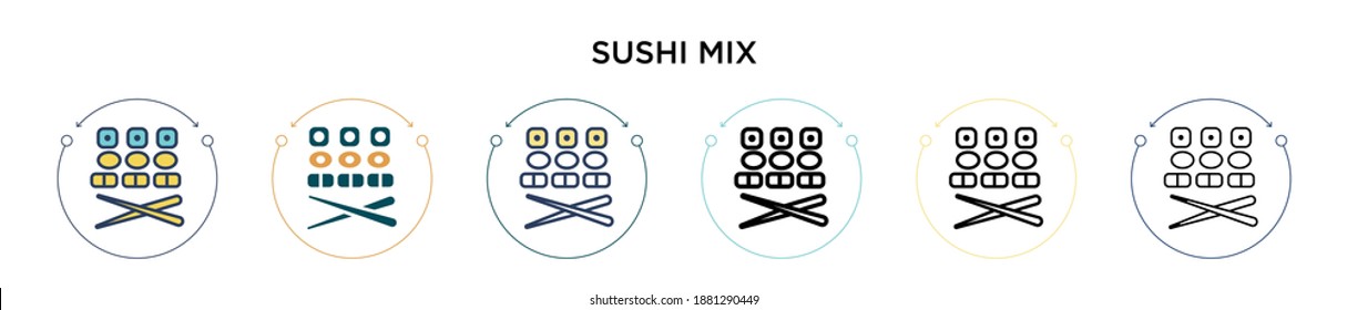 Sushi mix icon in filled, thin line, outline and stroke style. Vector illustration of two colored and black sushi mix vector icons designs can be used for mobile, ui, web