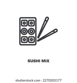 icono de sushi mix. Icono de sushi mix de línea delgada de la colección de restaurantes. Vector de contorno aislado en fondo blanco. El símbolo de mezcla de sushi modificable se puede usar web y móvil