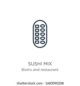 Sushi mix icon. Thin linear sushi mix outline icon isolated on white background from bistro and restaurant collection. Line vector sign, symbol for web and mobile