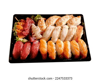 Sushi mixed on take away plate