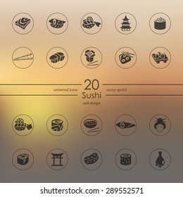 sushi modern icons for mobile interface on blurred background