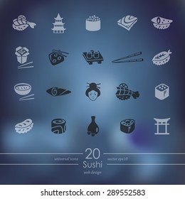 sushi modern icons for mobile interface on blurred background