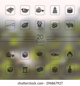 sushi modern icons for mobile interface on blurred background