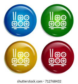 Sushi multi color gradient glossy badge icon set. Realistic shiny badge icon or logo mockup
