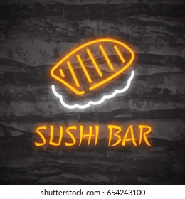 sushi neon logo, vector neon glow on dark background, food icon