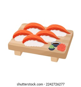 Sushi nigiri. Restaurant menu. Salmon. Delivery food icon. Tradition Chinese, Korean, Japanese cuisine.