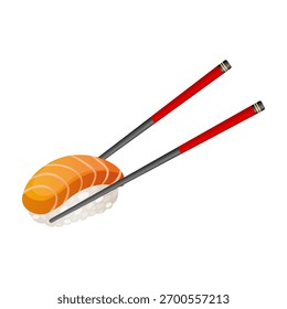 Sushi nigiri com salmão com pauzinhos. Ilustração vetorial