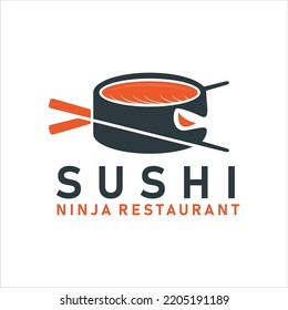 Sushi Ninja logo design inspiration with Chopsticks for japanese restaurant.