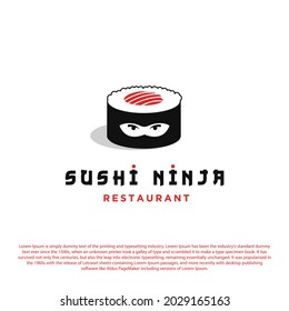 Sushi ninja logo template, Japanese traditional food. Asian sushi restaurant vector illustration logo