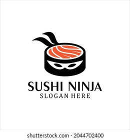 Sushi ninja logo template, Japanese traditional food. Asian sushi restaurant vector illustration logo.