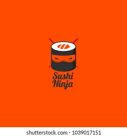 Sushi ninja vector logo. Asian food emblems for restaurant. Design element for sushi delivery menu, business card