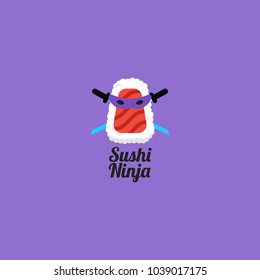 Sushi ninja vector logo. Asian food emblems for restaurant. Design element for sushi delivery menu, business card