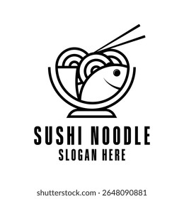conceito de design de logotipo de sushi noodle com poke e ícone chopstick