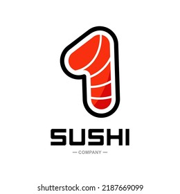 Sushi number 1 vector logo design. Suitable for restaurant or bar sushi,  emblem of Japanese food with icon shape of sushi, label or sticker initial