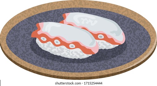 sushi. Octopus image illustration (2 pieces)