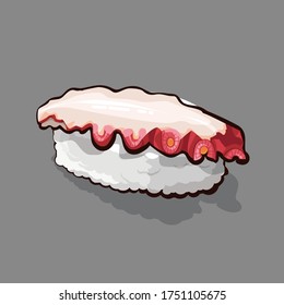 Sushi octopus vector. Colored outline style illustration. Traditional Japanese cuisine.