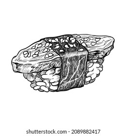 Sushi con tortilla. Ilustración vectorial dibujada a mano.