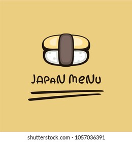 Sushi with omelet vector illustration. Template for sushi bar logo. Traditional japanese food.