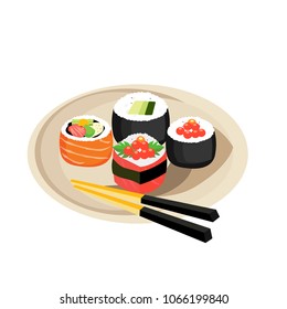 
Sushi is on the plate.