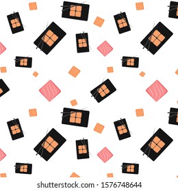 Sushi on a plate and rolls. Vector pattern